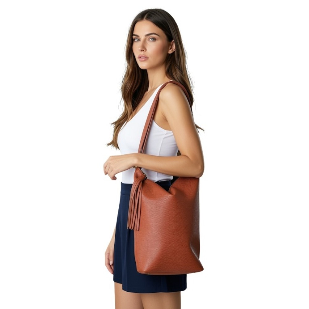 HOBO Merrin Convertible Backpack Shoulder Bag Cinnamon Pebbled Leather Tassel